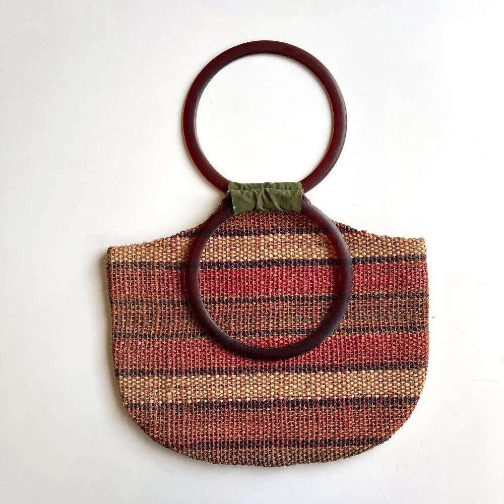 Vintage 40s 50s Striped Straw and Lucite Market Handbag Purse Bag - Picture 4 of 6